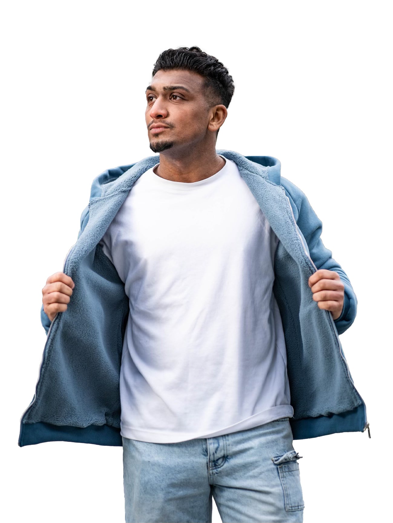 JERPA™ Earth Blue Sherpa Lined Zip-Up Hoodie