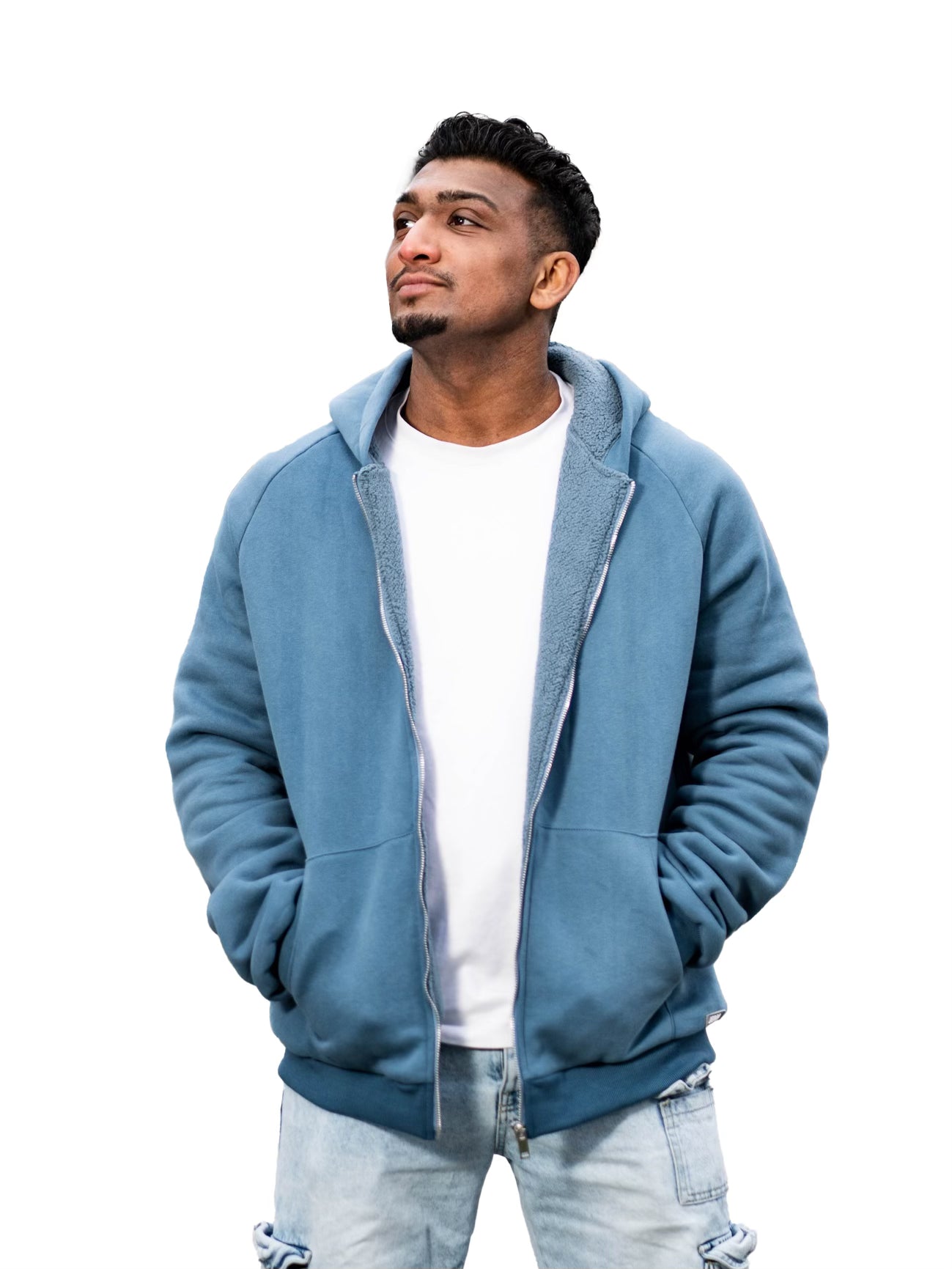 JERPA™ Earth Blue Sherpa Lined Zip-Up Hoodie
